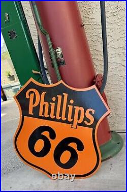Vintage Style 1940 Phillips 66 Double Sided Porcelain Gas and Oil Sign. 30 inch