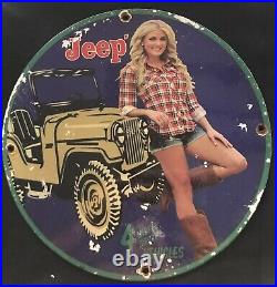 Vintage Style Jeep Dealer Advertising Sign 11 3/4 Porcelain
