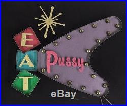 Vintage Style Marquee Sign Art EAT PUSSY Lights HUGE - 42 x 32