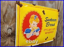 Vintage Sunbeam Bread Porcelain Sign Kitchen Bakery Grocery General Store Gas