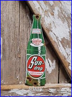 Vintage Sundrop Porcelain Sign Soda Pop Beverage Advertising Door Push Gas & Oil