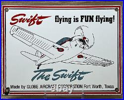 Vintage Swift Aircraft Co Porcelain Sign Gas Station Motor Oil Pump Plate Plane
