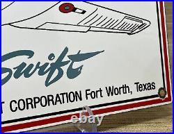 Vintage Swift Aircraft Co Porcelain Sign Gas Station Motor Oil Pump Plate Plane