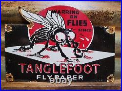 Vintage Tanglefoot Porcelain Sign 1947 Fly Paper Bug Mosquito Reppelent Service