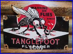 Vintage Tanglefoot Porcelain Sign 1947 Fly Paper Bug Mosquito Reppelent Service