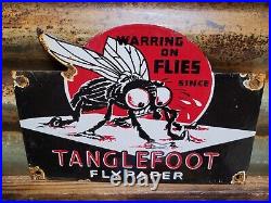 Vintage Tanglefoot Porcelain Sign 1947 Fly Paper Bug Mosquito Reppelent Service