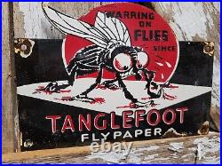 Vintage Tanglefoot Porcelain Sign Fly Paper Bug Mosquito Auto Gas Oil Service