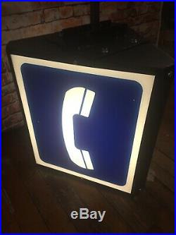 Vintage Telephone Pay Phone Booth Three Sided Sign Triangle GTE Bell Light Up