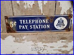 Vintage Telephone Porcelain Sign Bell System Pay Phone Station Gas Oil Service