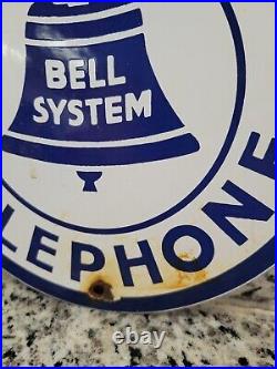 Vintage Telephone Porcelain Sign Bell System Payphone Placard Gas Advertising