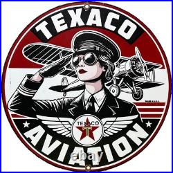 Vintage Texaco Aviation Porcelain Sign Gas Service Station Pump Plate Oil Pin Up