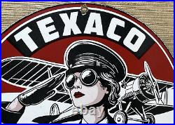 Vintage Texaco Aviation Porcelain Sign Gas Service Station Pump Plate Oil Pin Up