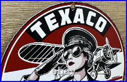 Vintage Texaco Aviation Porcelain Sign Gas Service Station Pump Plate Oil Pin Up