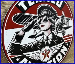 Vintage Texaco Aviation Porcelain Sign Gas Service Station Pump Plate Oil Pin Up