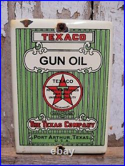 Vintage Texaco Gun Oil Porcelain Sign Firearm Gun Rifle Plaque Shotgun Lube 7x5