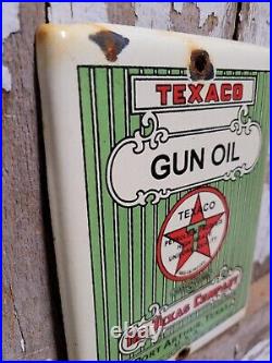 Vintage Texaco Gun Oil Porcelain Sign Firearm Gun Rifle Plaque Shotgun Lube 7x5