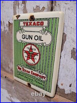 Vintage Texaco Gun Oil Porcelain Sign Firearm Gun Rifle Plaque Shotgun Lube 7x5