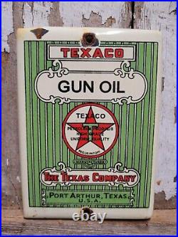 Vintage Texaco Gun Oil Porcelain Sign Firearm Gun Rifle Plaque Shotgun Lube 7x5