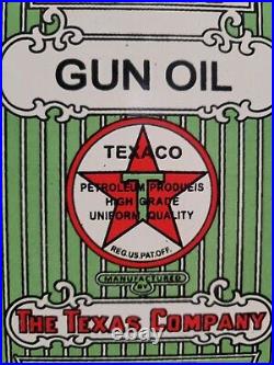 Vintage Texaco Gun Oil Porcelain Sign Firearm Gun Rifle Plaque Shotgun Lube 7x5