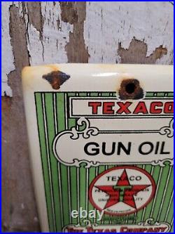 Vintage Texaco Gun Oil Porcelain Sign Firearm Gun Rifle Plaque Shotgun Lube 7x5