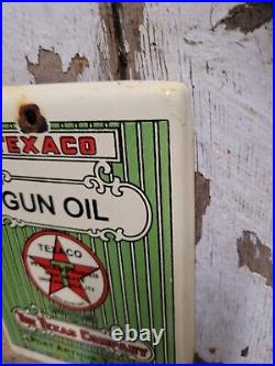 Vintage Texaco Gun Oil Porcelain Sign Firearm Gun Rifle Plaque Shotgun Lube 7x5