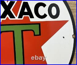 Vintage Texaco Motor Oil Porcelain Sign Texas Gasoline Gas Station Pump Plate