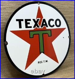 Vintage Texaco Motor Oil Porcelain Sign Texas Gasoline Gas Station Pump Plate