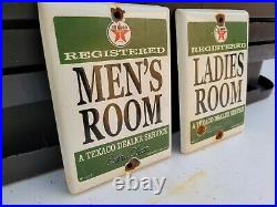Vintage Texaco Porcelain Sign Gas Station Restroom Mens Ladies Toilet Garage USA