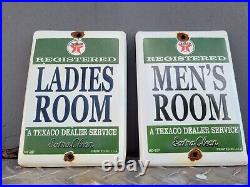Vintage Texaco Porcelain Sign Gas Station Restroom Mens Ladies Toilet Service