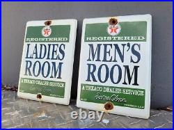Vintage Texaco Porcelain Sign Gas Station Restroom Mens Ladies Toilet Service