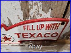 Vintage Texaco Sign Cast Iron Texas Gas Station Oil Service Fill Up Pump Arrow