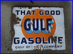Vintage That Good Gulf Gasoline Flange Porcelain Hanging Sign-Gas Station