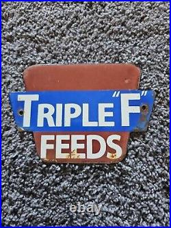 Vintage Triple F Feeds Porcelain Sign 6 X 4