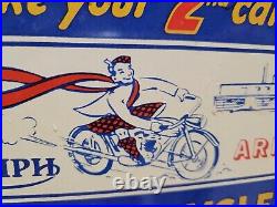 Vintage Triumph Porcelain Sign Gas Motorcycle Dealer Advertising Ariel Service