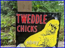 Vintage Tweddle Chicks Heavy Porcelain Metal Farming Farm Chicken Sign 12x8