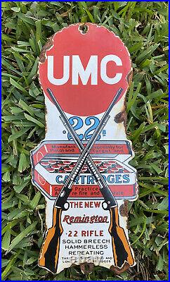 Vintage UMC Remington Porcelain Gas & Oil Sign. 22 Cartridges Rifle Gun Ammo USA