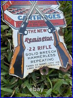 Vintage UMC Remington Porcelain Gas & Oil Sign. 22 Cartridges Rifle Gun Ammo USA