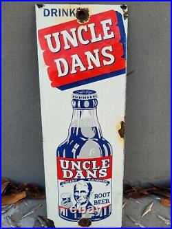 Vintage Uncle Dans Porcelain Sign Old Fashioned Rootbeer Soda Cola Beverage Gas