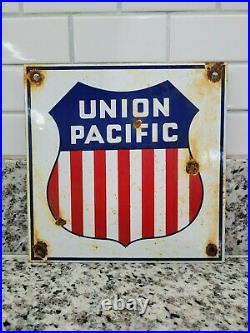 Vintage Union Pacific Railroad Porcelain Sign Old Train Railway Gas Conductor