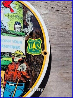 Vintage Us Forest Service Porcelain Sign Smokey Bear Fire National Park Gas Oil