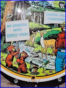 Vintage Us Forest Service Porcelain Sign Smokey Bear Fire National Park Gas Oil