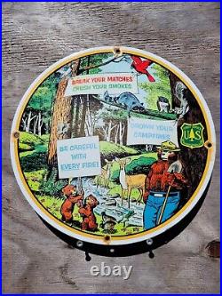 Vintage Us Forest Service Porcelain Sign Smokey Bear Fire National Park Gas Oil