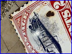Vintage Us Postage Stamp Porcelain Sign Government Postal Plane Gas Oil Postage