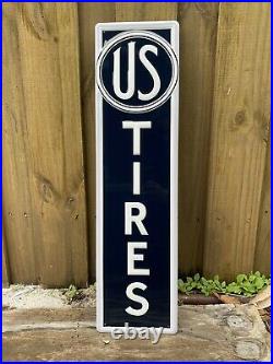 Vintage Us Tires Embossed Metal Sign Service Station Gas Oil Auto Parts Mechanic