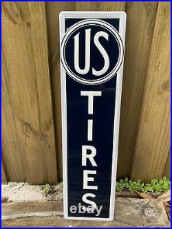 Vintage Us Tires Embossed Metal Sign Service Station Gas Oil Auto Parts Mechanic