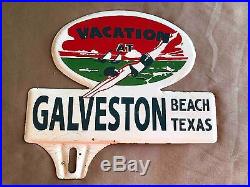 Vintage Vacation at Galveston Beach Texas Auto Souvenir License Plate Topper
