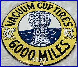 Vintage Vacuum Cup Tires Porcelain Sign Pennsylvania Gas Oil Auto Shop Garage