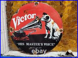 Vintage Victor Porcelain Sign Rca His Masters Voice Nipper Dog Victrola Music