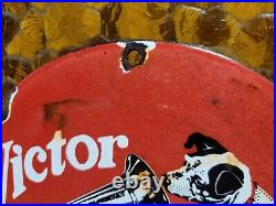 Vintage Victor Porcelain Sign Rca His Masters Voice Nipper Dog Victrola Music