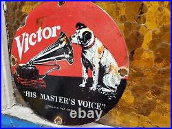 Vintage Victor Porcelain Sign Rca His Masters Voice Nipper Dog Victrola Music